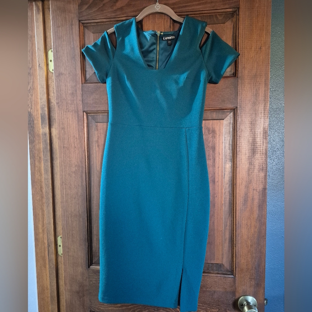 Express Teal Cold Shoulder Mini Dress - Picture 3 of 5